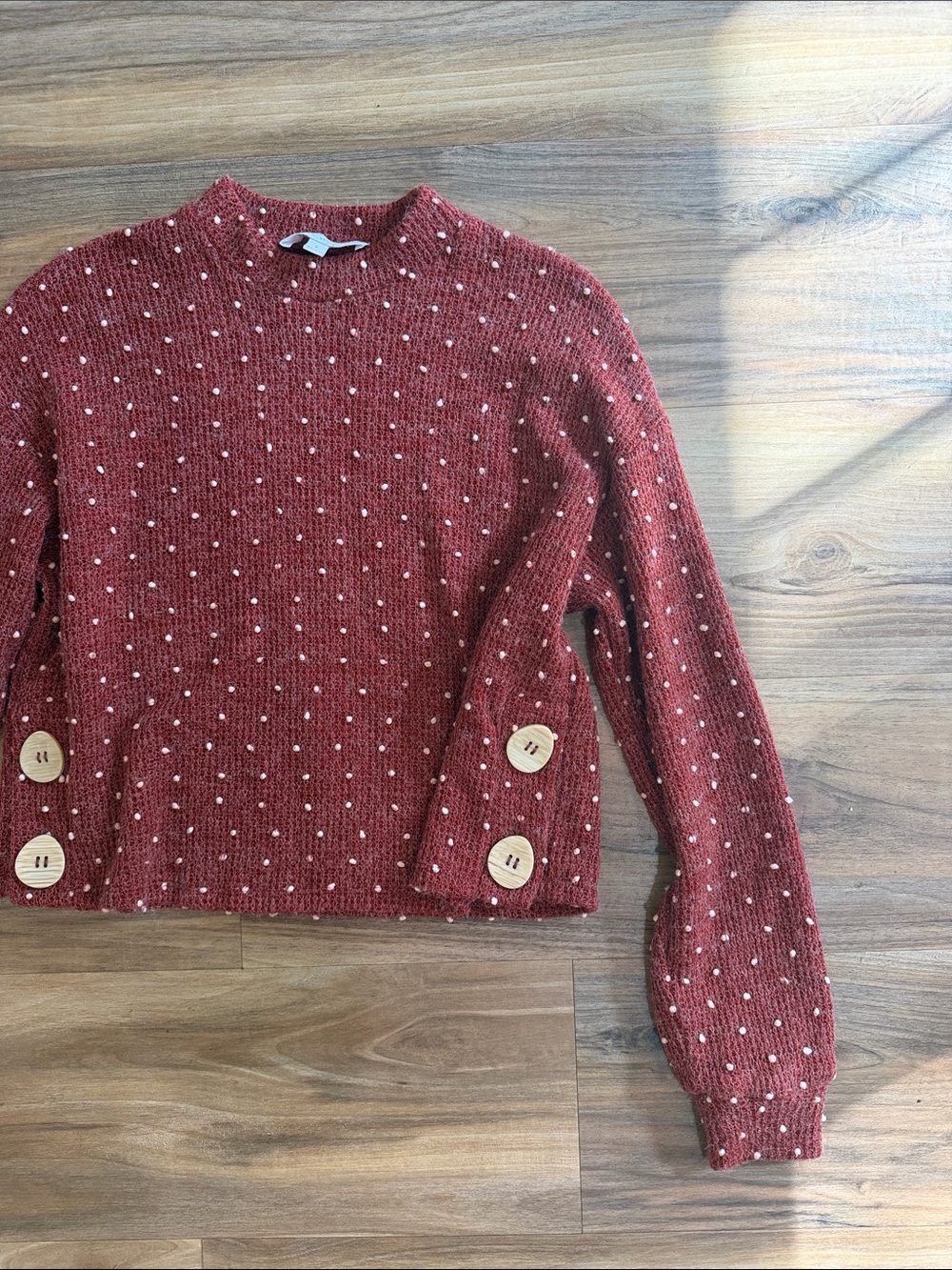 Rust Red Polka Dot Knit Sweater with Button Detail